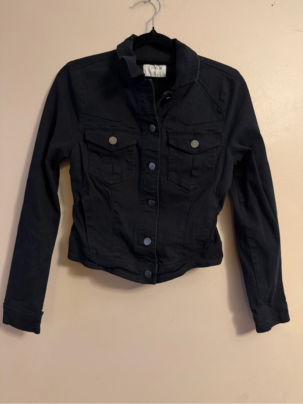 Tinseltown Black Denim Jacket with Button Front